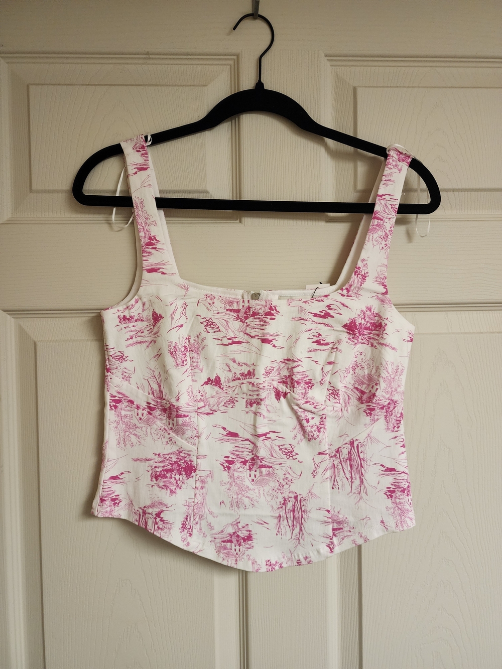 Francesca's Collections Pink and White Toile Square-Neck Camisole
